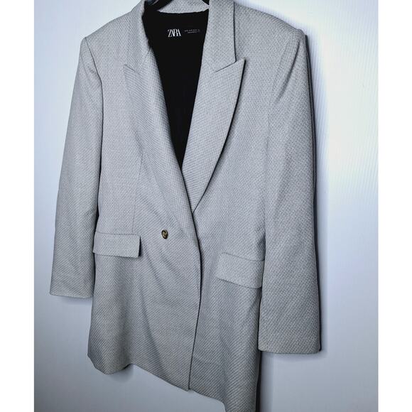 ZARA Double Breasted Oversized Blazer Jacket Dove Women's XL Minimalist Career - Picture 3 of 15